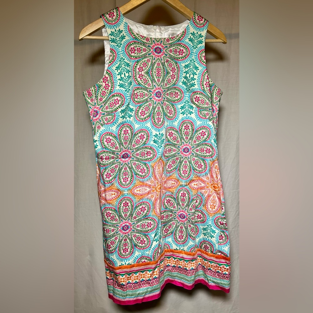 London Times Sheath Mod Dress Size 8 Bright Pastel Floral Paisley Sleeveless - Picture 3 of 9